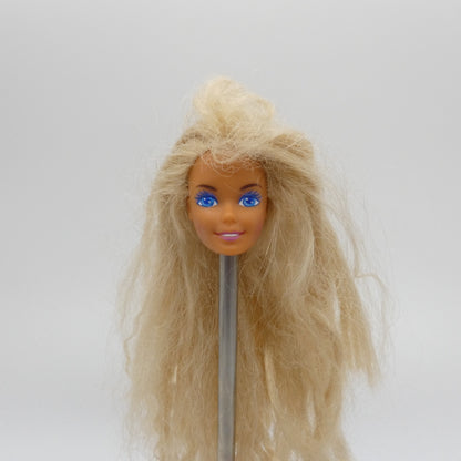 Barbie Doll Head Superstar Face Bangs Long Blonde Crimped Hair 90s Mattel