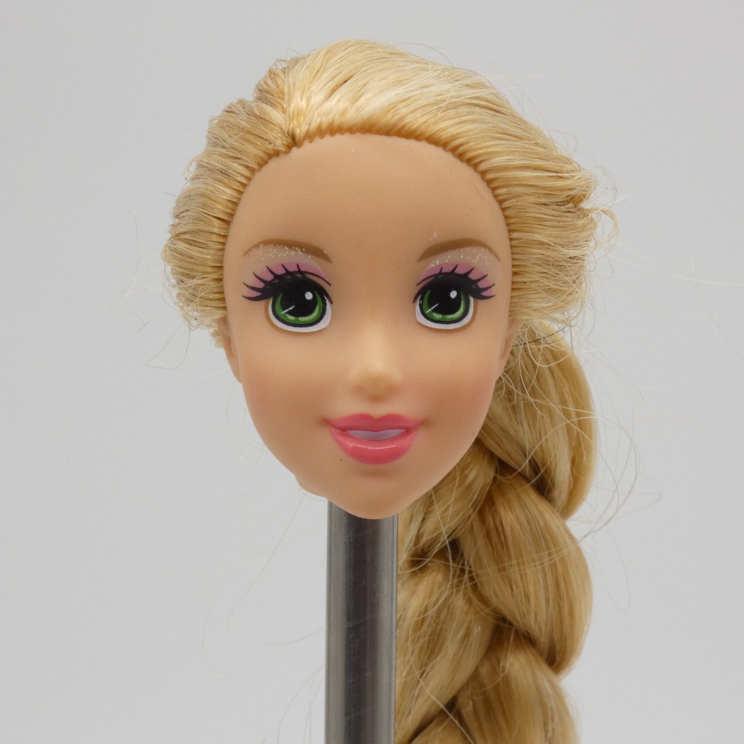 Disney Rapunzel Doll Head Long Blonde Braided Hair Green Eyes Mattel Princess