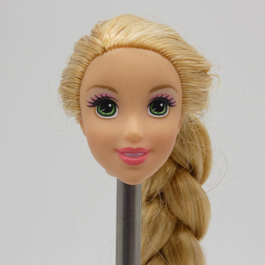 Disney Rapunzel Doll Head Long Blonde Braided Hair Green Eyes Mattel Princess