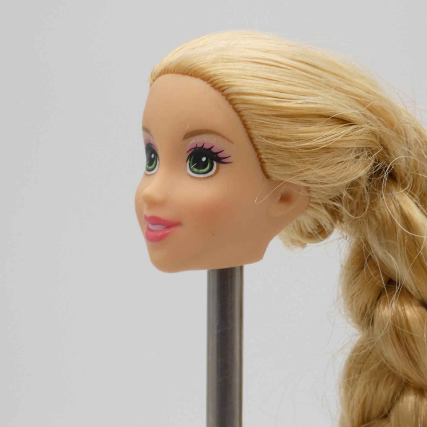 Disney Rapunzel Doll Head Long Blonde Braided Hair Green Eyes Mattel Princess