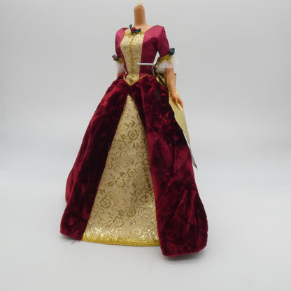 Disney Holiday Princess Belle Doll Dress Burgundy Red Gown 1997 Mattel Barbie