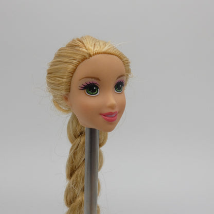 Disney Rapunzel Doll Head Long Blonde Braided Hair Green Eyes Mattel Princess