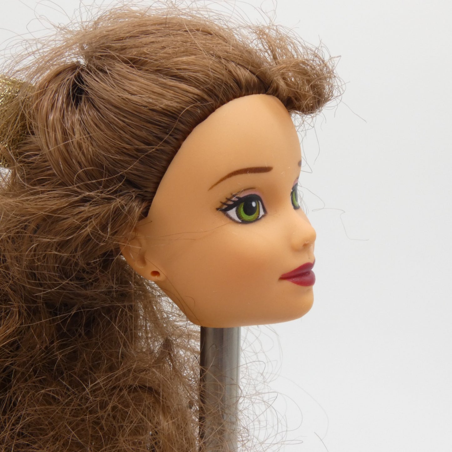 Disney Holiday Princess Belle Doll Head Only Brunette Hair Gold Bow 1997 Barbie