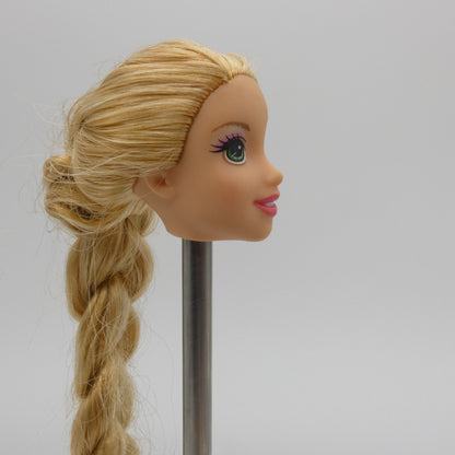 Disney Rapunzel Doll Head Long Blonde Braided Hair Green Eyes Mattel Princess