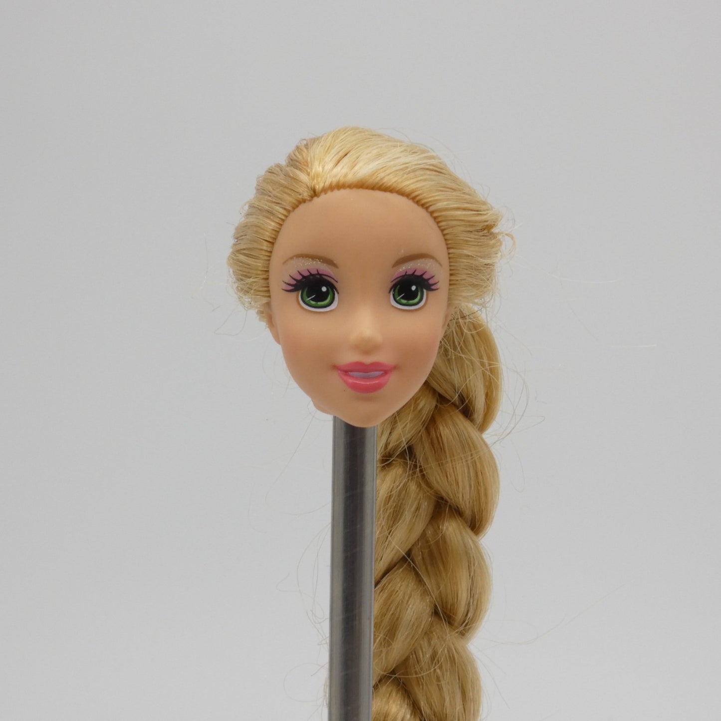 Disney Rapunzel Doll Head Long Blonde Braided Hair Green Eyes Mattel Princess