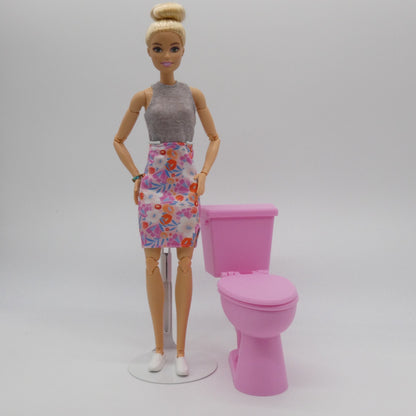 1/6 Scale Doll Furniture Bathroom Toilet Pink 1:6 Barbie Integrity Toys Diorama
