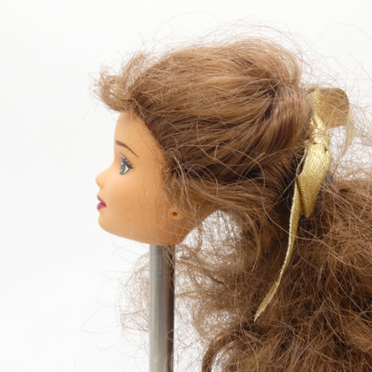 Disney Holiday Princess Belle Doll Head Only Brunette Hair Gold Bow 1997 Barbie