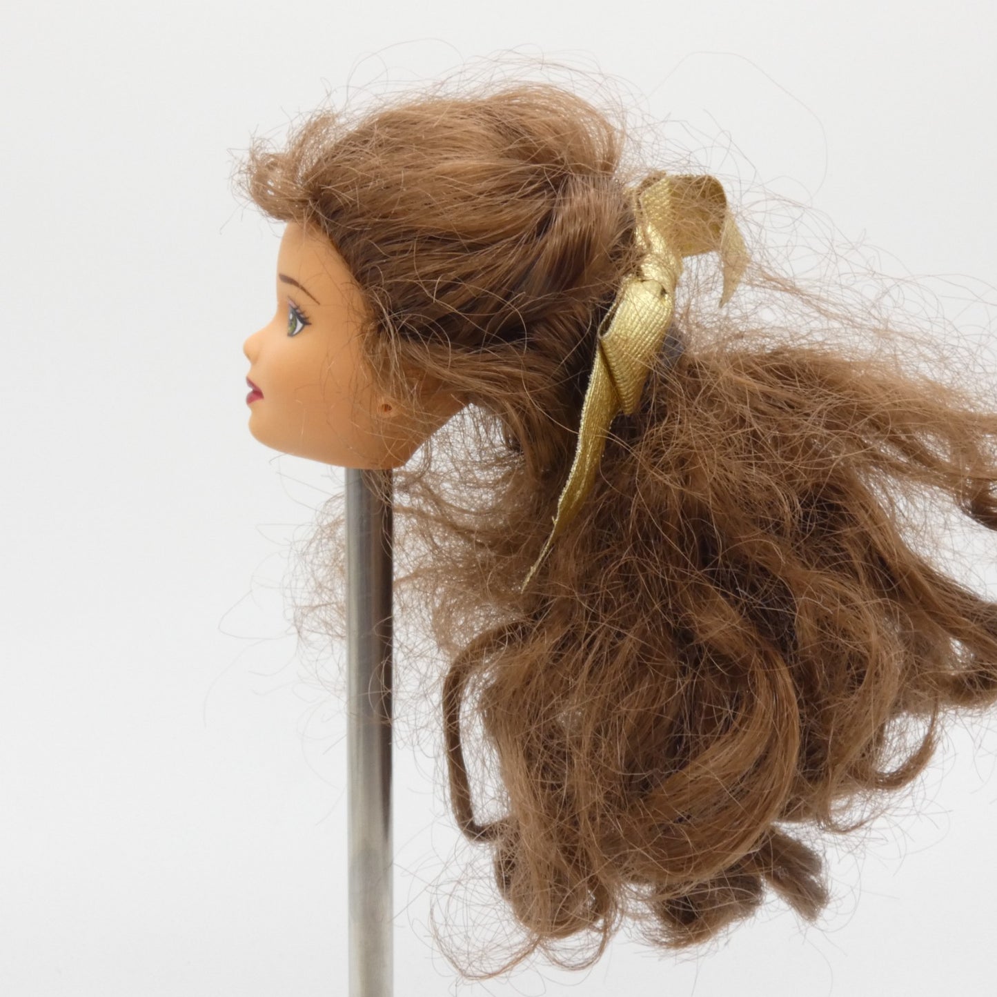 Disney Holiday Princess Belle Doll Head Only Brunette Hair Gold Bow 1997 Barbie