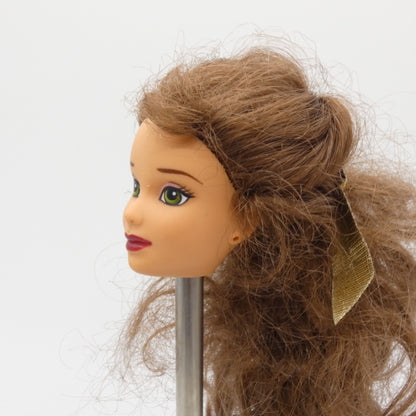 Disney Holiday Princess Belle Doll Head Only Brunette Hair Gold Bow 1997 Barbie